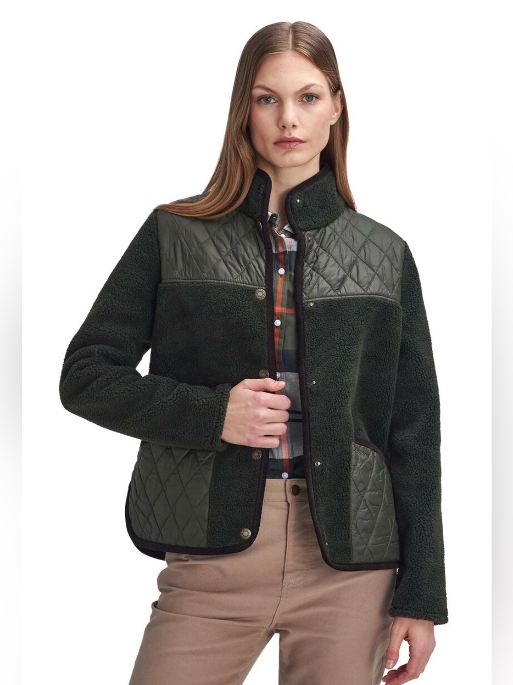 Barbour NWT Brambles Fleece Jacket In Olive Green US Sz 10